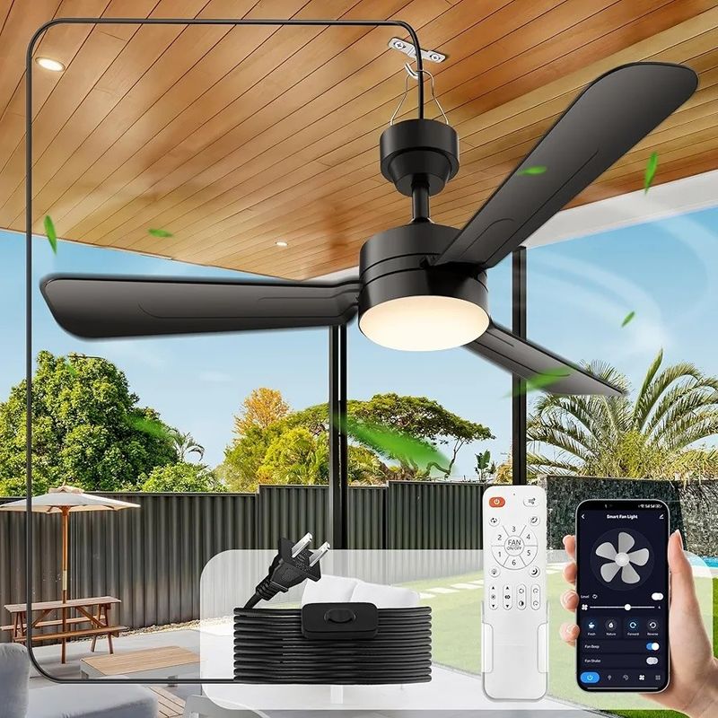 Deckenventilatoren mit Lichtern, 36&quot; LED-Ventilatoren mit Haken, Hook-Typ-Deckenventilator, Stecker in Deckenventilatoren Licht, 40W, 3000-6500k, Fernbedienung, Tragbare Ventilator für Campingbett, Terrassen, ((Schwarz) N DFFFFFN`